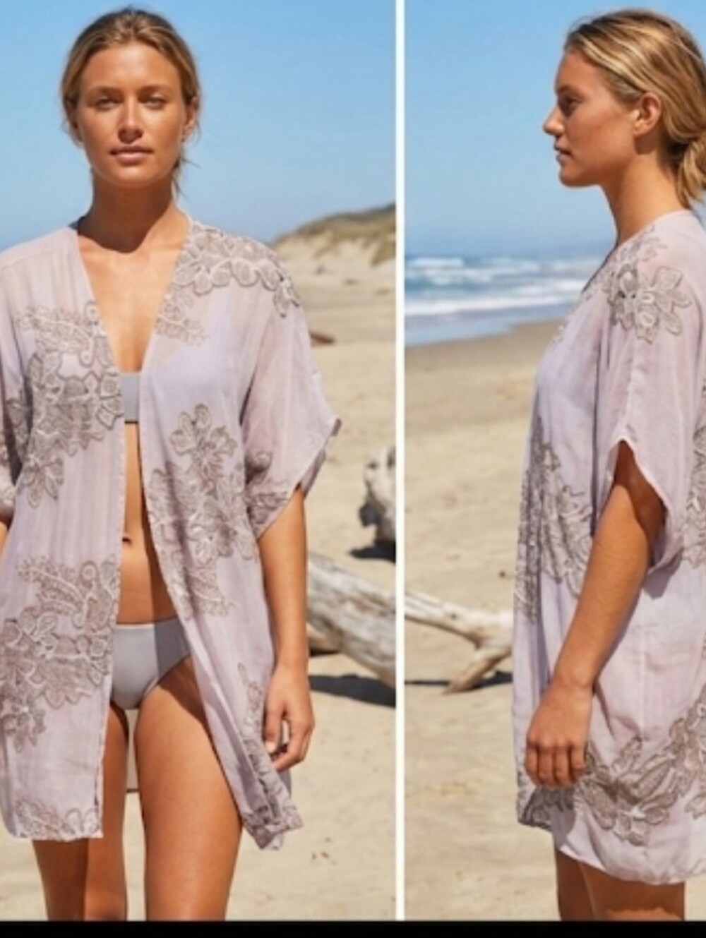 New sheer floral M coverup kimono tan lace Cal Style